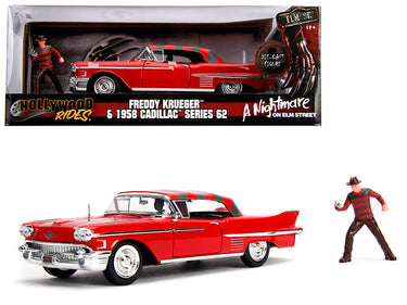 1958 Cadillac Series 62 Red with Freddy Krueger Diecast Figurine