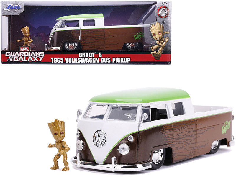 1963 Volkswagen Bus Pickup Truck with Groot Diecast Figurine "Guardians of the Galaxy" "Marvel" Series 1/24 Diecast Model Car by Jada-0