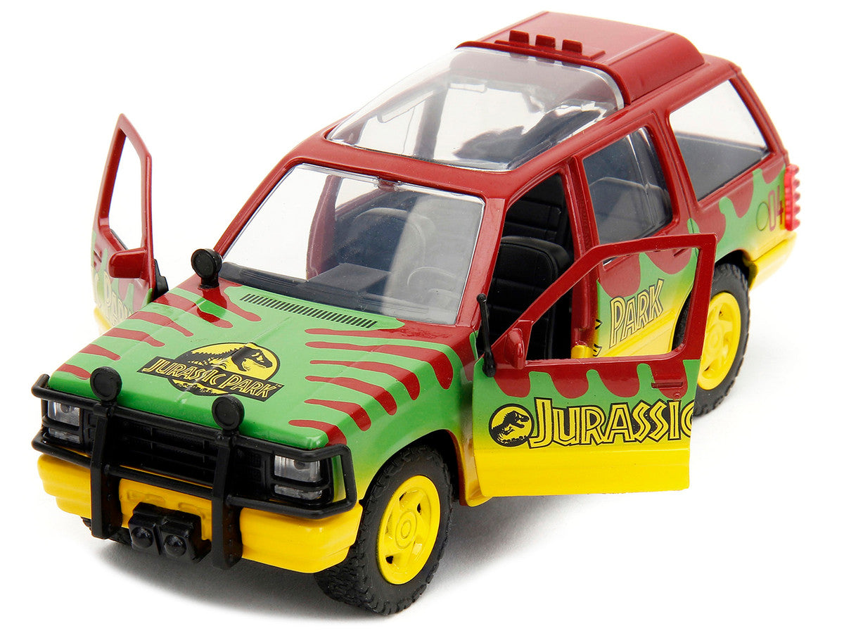 Ford Explorer Red and Yellow with Green Graphics "Jurassic Park" (1993) Movie 30th Anniversary "Hollywood Rides" Series 1/32 Diecast Model Car by Jada-1