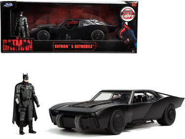Batmobile Matt Black with Lights with Batman Diecast Figurine