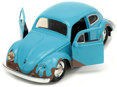 Volkswagen Beetle Matt Blue (Weathered) and Stitch Diecast Figure