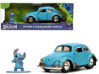 Volkswagen Beetle Matt Blue (Weathered) and Stitch Diecast Figure