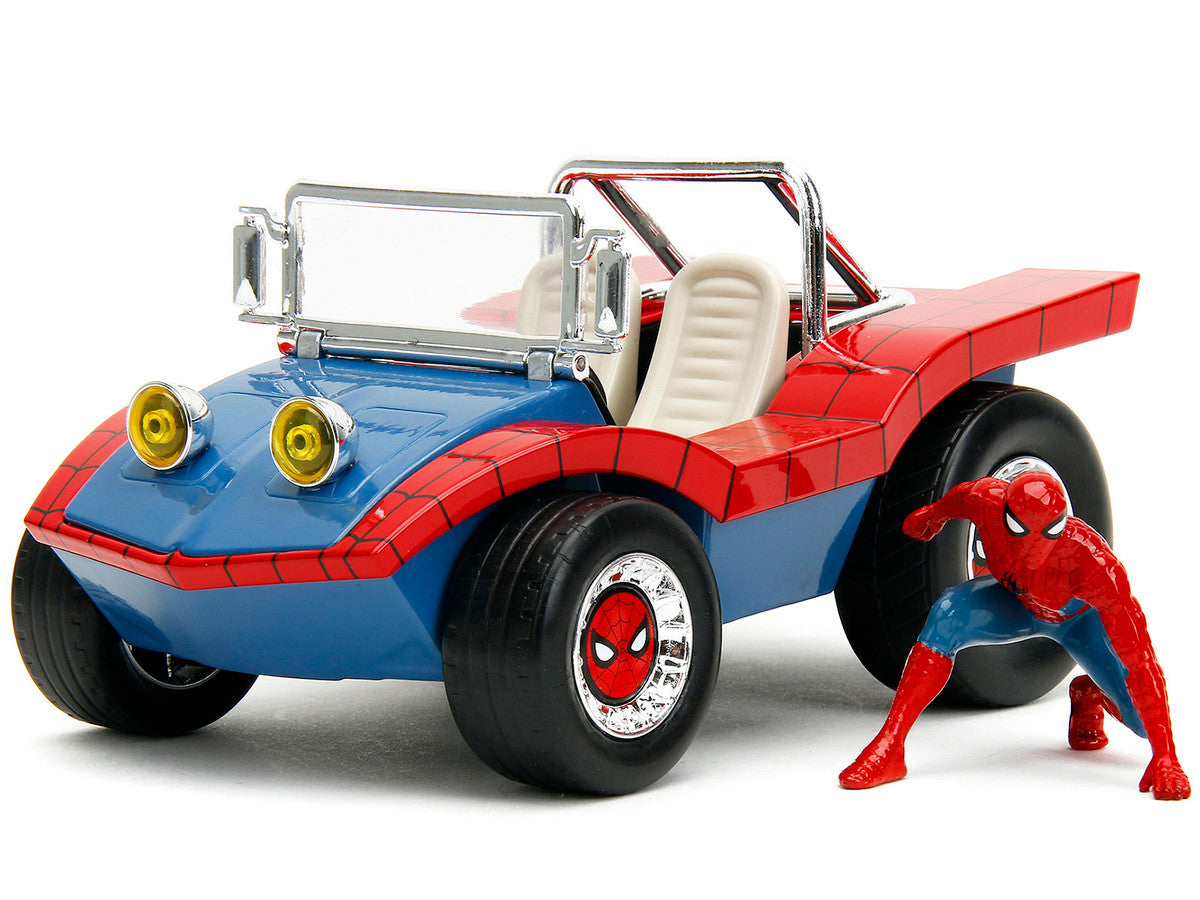 Dune Buggy Red and Blue with Graphics and Spider-Man Diecast Figure "Marvel Spider-Man" 1/24 Diecast Model Car by Jada-3