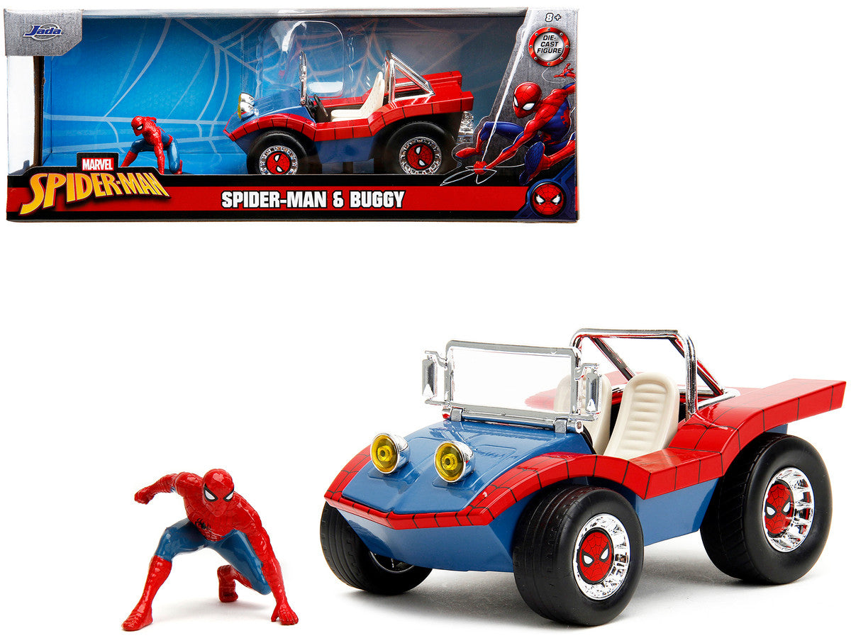 Dune Buggy Red and Blue with Graphics and Spider-Man Diecast Figure "Marvel Spider-Man" 1/24 Diecast Model Car by Jada-0