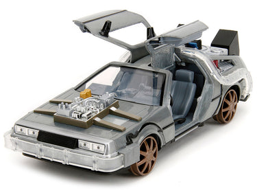 DeLorean Brushed Metal Time Machine (Train Wheel Version) with Lights