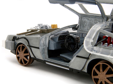 DeLorean Brushed Metal Time Machine (Train Wheel Version) with Lights