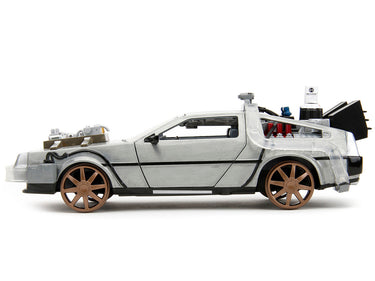 DeLorean Brushed Metal Time Machine (Train Wheel Version) with Lights