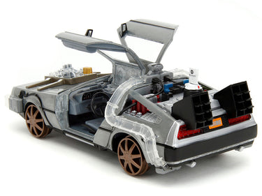 DeLorean Brushed Metal Time Machine (Train Wheel Version) with Lights