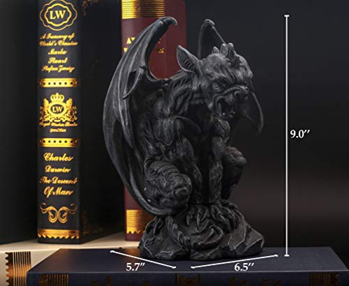 Winged Gargoyle Statue Indoor Outdoor Home Decor Sitting Guardian Sculpture Halloween Figurines, 9 in, Polyresin