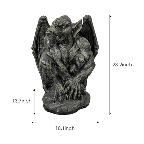 SKYFIRE Sitting Guardian Sculpture - 23.2" Large Silas The Sentry Gargoyle Gothic Statues, Concrete Indoor Outdoor Winged Gargoyle Halloween Figurines for Garden, Lawn, Backyard, Office, Home Decor