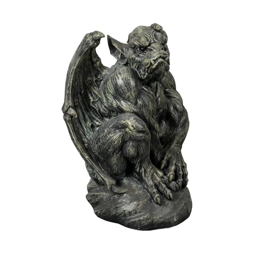 SKYFIRE Sitting Guardian Sculpture - 23.2" Large Silas The Sentry Gargoyle Gothic Statues, Concrete Indoor Outdoor Winged Gargoyle Halloween Figurines for Garden, Lawn, Backyard, Office, Home Decor