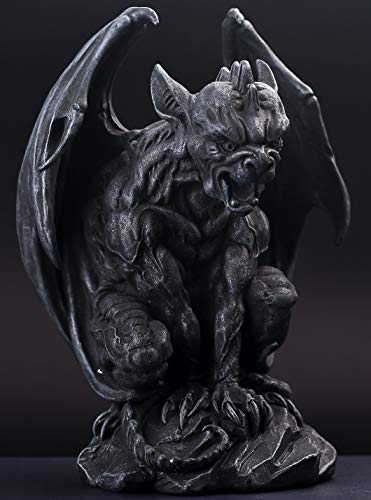 Winged Gargoyle Statue Indoor Outdoor Home Decor Sitting Guardian Sculpture Halloween Figurines, 9 in, Polyresin