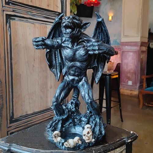 Large 17.5" high, Gargoyle Wine Bottle Holder with Two Wine Glasses