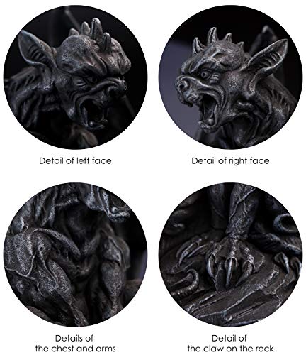 Winged Gargoyle Statue Indoor Outdoor Home Decor Sitting Guardian Sculpture Halloween Figurines, 9 in, Polyresin