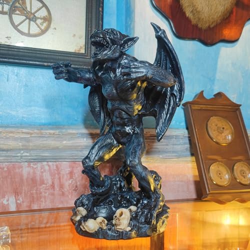 Large 17.5" high, Gargoyle Wine Bottle Holder with Two Wine Glasses