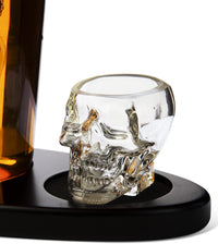 Skull King Skeleton Wine & Whiskey Globe Decanter Set 750 mL With 2 Skull Head 3oz Skeletons Shot Glasses + Mahogany Wooden Base Decor Glass, Goth Spooky Drinking Glassware The Wine Savant-4