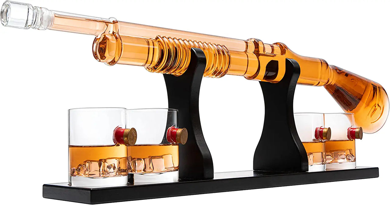 Shotgun Whiskey Decanter Set - Limited Edition - 800 ml & 4 12oz Bullet Glasses - Unique Gift - Drinking Party Accessory, Handmade Gun Liquor Decanter, Tik Tok Gun Decanter Gifts for Dad-4