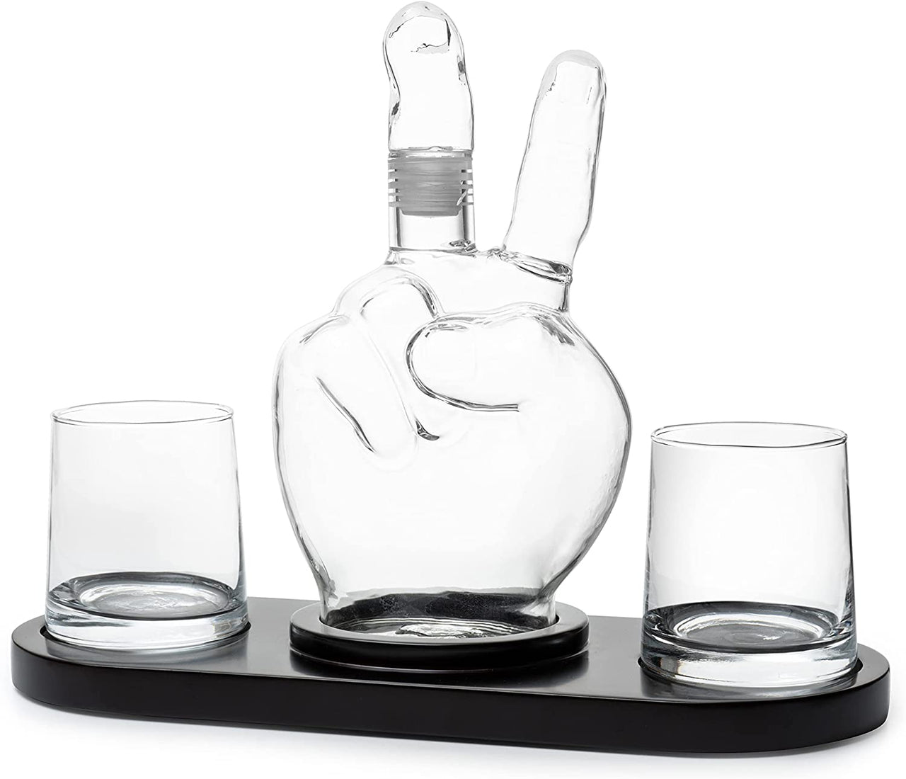 Peace Sign Wine and Whiskey Decanter 750ml With 2 10oz Glasses by The Wine Savant 9" H 14" L - Peace Sign Decanter, World Peace Gifts, Peace Sign Gifts, Peace Sign Glass Figurine, Perfect For Parties-4
