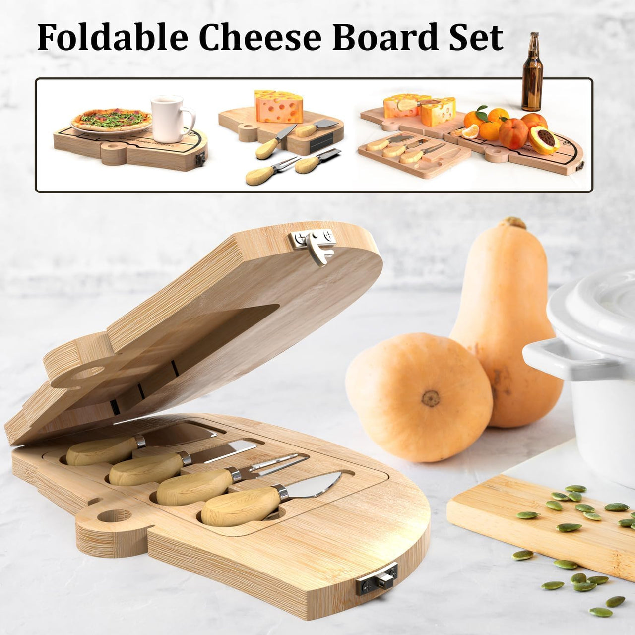 Bigfoot or RV Bamboo Board for Charcuterie, Foldable Cutting Board, Flexible Cheeseboard Serving Tray, Gift Ideas for New Home, Christmas, Women Birthday