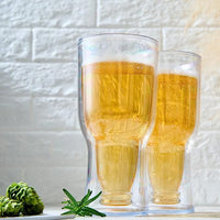 Unbreakable Insulated Beer Glasses - Set of 2 - 17 oz Capacity Reusable Pilsner Glasses Shatterproof Tritan Glass, Upside Down Bottle Design, Pub Mug, Freezable Glass for Beer Lovers Indoor & Outdoor-0