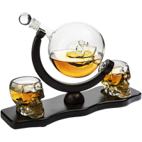 Skull Decanter Set With 2 Skull Shot Glasses - by The Wine Savant - and Beautiful Wooden Base - By Use Skull Head Cup For A Whiskey and Vodka Shot Glass, 850ml Decanter 3 Ounces Shot Glass-0