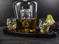 Skull King Skeleton Wine & Whiskey Globe Decanter Set 750 mL With 2 Skull Head 3oz Skeletons Shot Glasses + Mahogany Wooden Base Decor Glass, Goth Spooky Drinking Glassware The Wine Savant-2