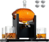 The Wine Savant Football Gifts for Men Dad - Decanter with Mahogany Holder Field Goal Holder + 4 Glasses & Footballs Chillers - Birthday Bar from Daughter Son, Retirement, Father, Him Brother-0