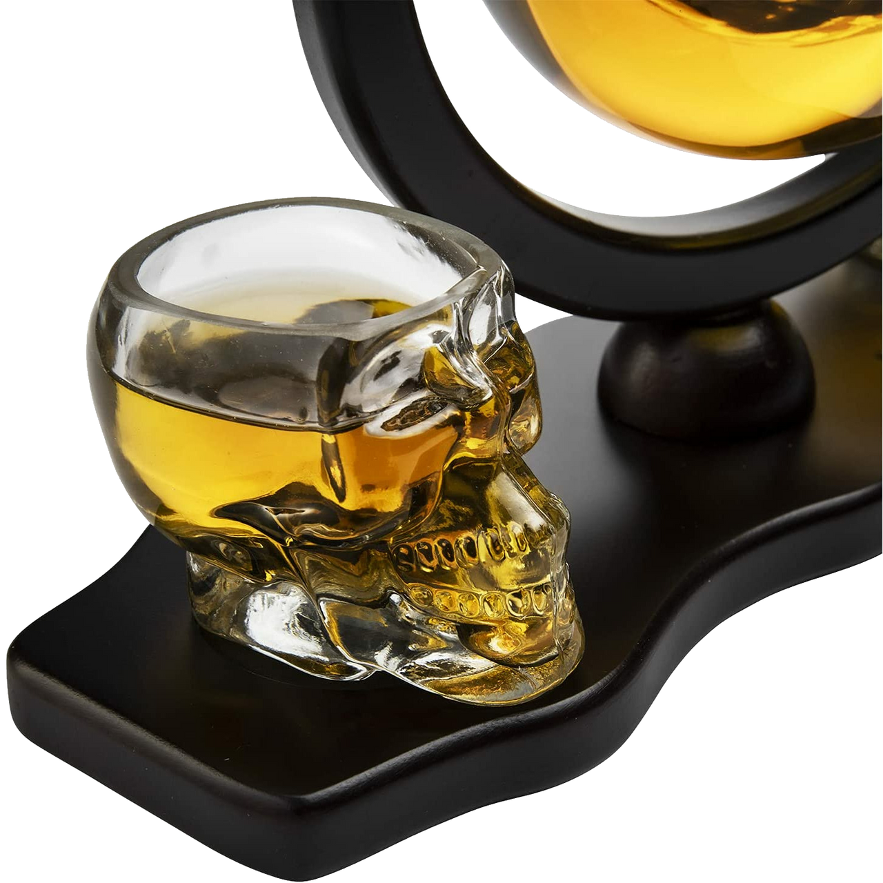 Skull Decanter Set With 2 Skull Shot Glasses - by The Wine Savant - and Beautiful Wooden Base - By Use Skull Head Cup For A Whiskey and Vodka Shot Glass, 850ml Decanter 3 Ounces Shot Glass-1