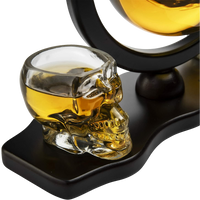 Skull Decanter Set With 2 Skull Shot Glasses - by The Wine Savant - and Beautiful Wooden Base - By Use Skull Head Cup For A Whiskey and Vodka Shot Glass, 850ml Decanter 3 Ounces Shot Glass-1