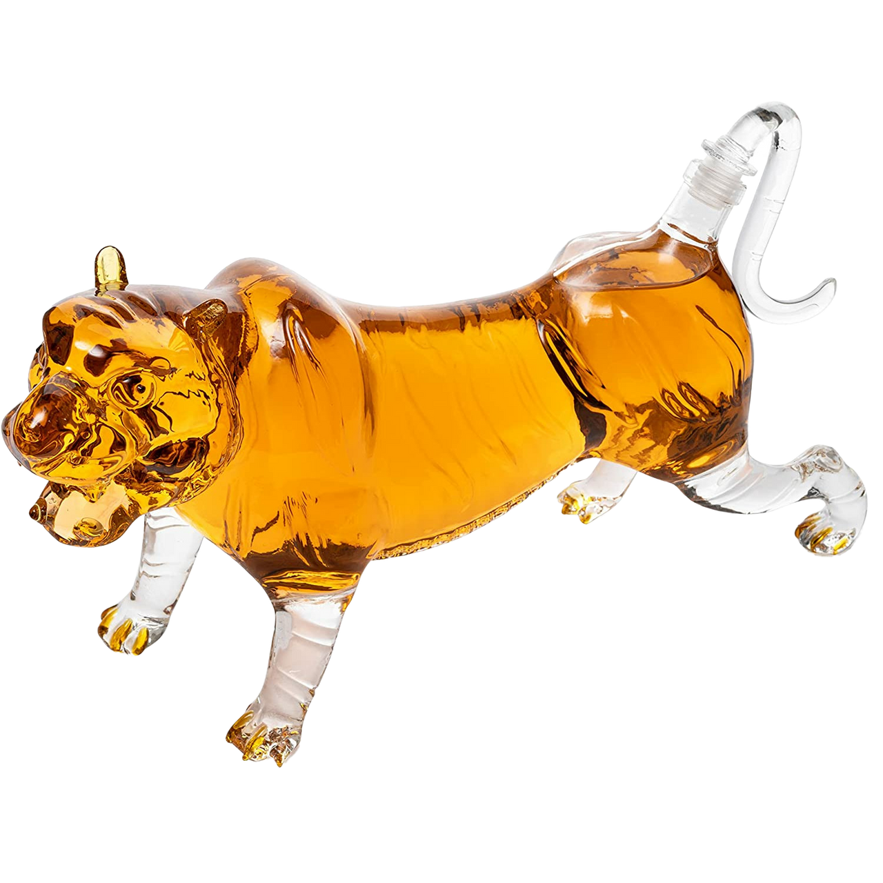 Tiger Decanter 1000ml 11"L Whiskey and Wine Decanter by The Wine Savant 7"H, Tiger Glass Decanter For Whiskey, Scotch, Spirits, Wine, For Whiskey Lovers, Tiger Lovers, Tiger King Gifts-0