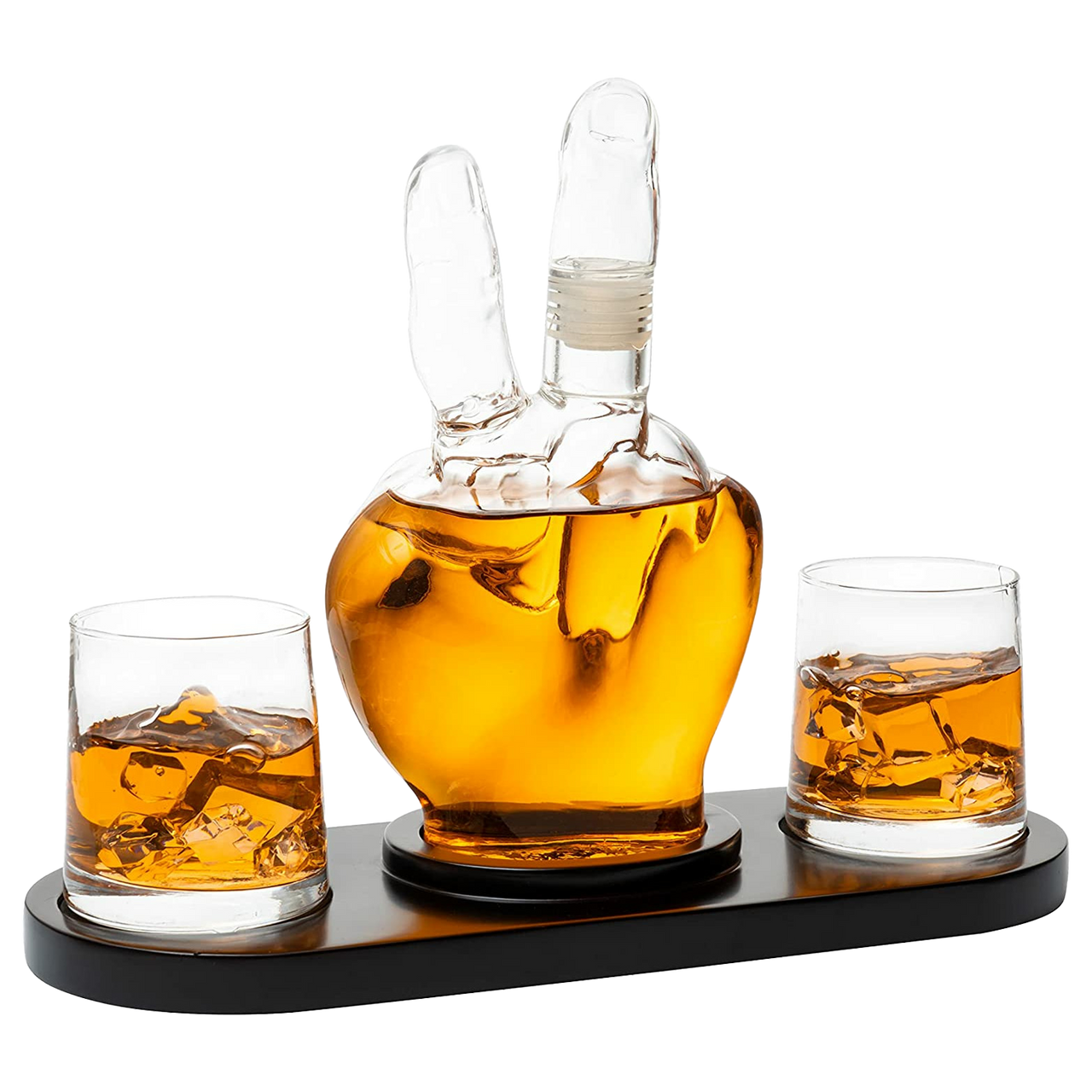 Peace Sign Wine and Whiskey Decanter 750ml With 2 10oz Glasses by The Wine Savant 9" H 14" L - Peace Sign Decanter, World Peace Gifts, Peace Sign Gifts, Peace Sign Glass Figurine, Perfect For Parties-0