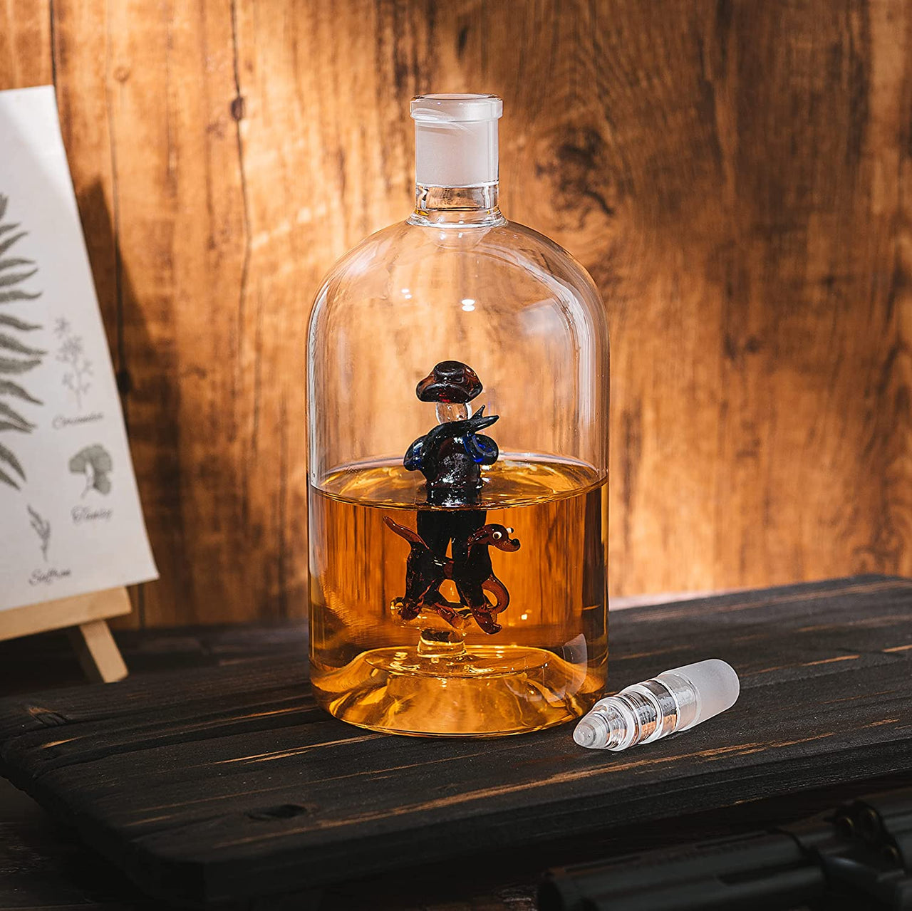 Wine & Whiskey Decanter, Hunting Gifts, Hunter with Dog - 750ml Decanter Bourbon Scotch Unique Gift for Him - Gamebirds Game - Hunter's Cowboy Decanter, Western Style Decanter, Gift Glassware-1