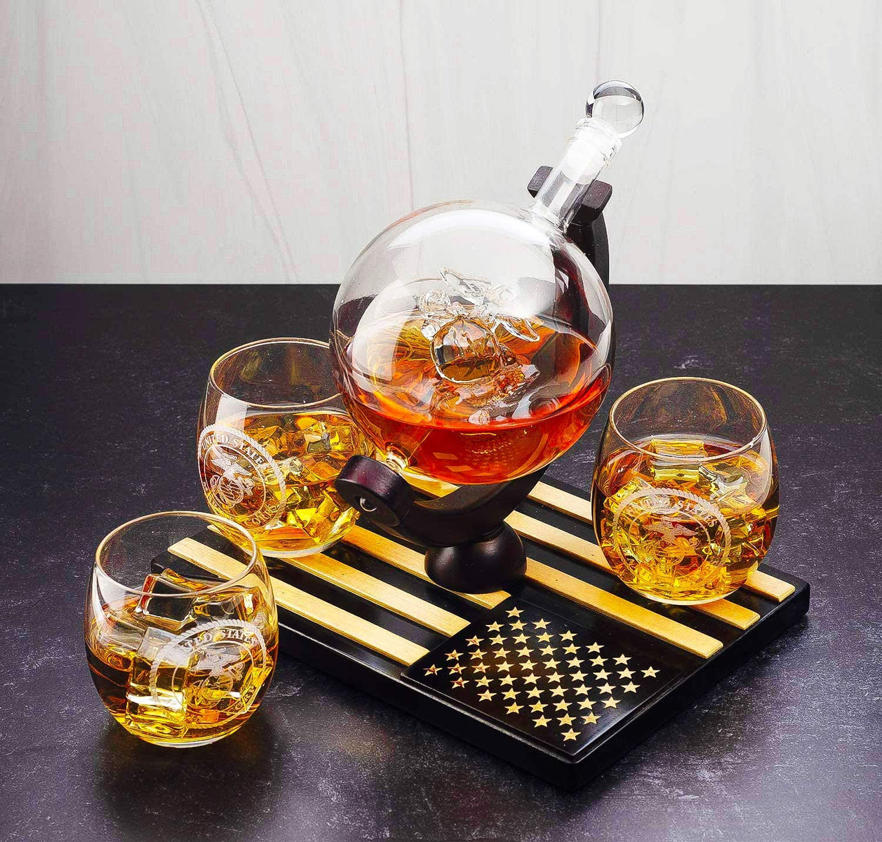 Marine Decanter Set With 4 Whiskey Glasses 1000ml Marines Gift Decanter by The Wine Savant-1