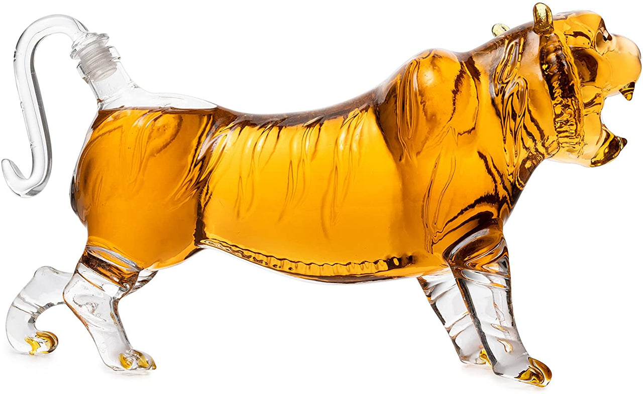 Tiger Decanter 1000ml 11"L Whiskey and Wine Decanter by The Wine Savant 7"H, Tiger Glass Decanter For Whiskey, Scotch, Spirits, Wine, For Whiskey Lovers, Tiger Lovers, Tiger King Gifts-4