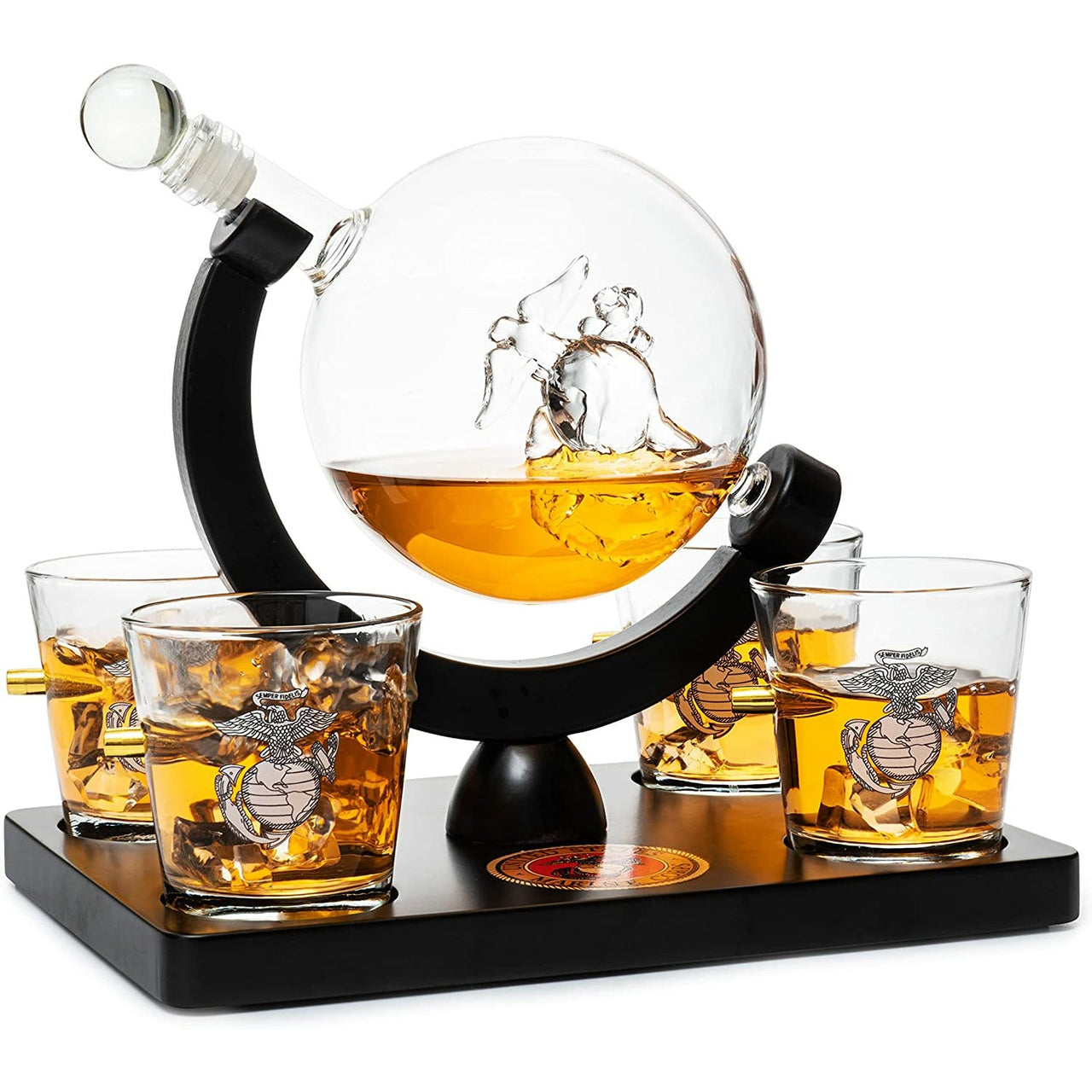 Marine Decanter Set With Four 3 oz Shot Glasses 1000ml Marines Gift Decanter by The Wine Savant - Marine Gifts, Army Gifts, Veteran Gifts-4
