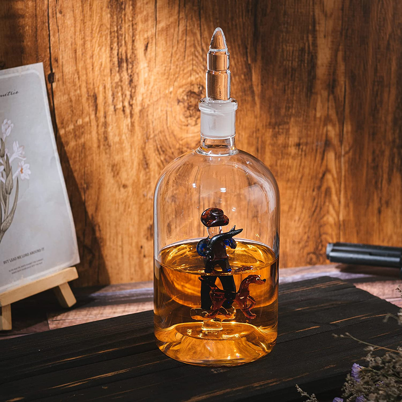 Wine & Whiskey Decanter, Hunting Gifts, Hunter with Dog - 750ml Decanter Bourbon Scotch Unique Gift for Him - Gamebirds Game - Hunter's Cowboy Decanter, Western Style Decanter, Gift Glassware-3
