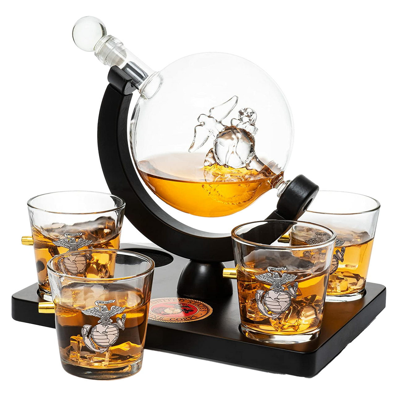 Marine Decanter Set With Four 3 oz Shot Glasses 1000ml Marines Gift Decanter by The Wine Savant - Marine Gifts, Army Gifts, Veteran Gifts-0