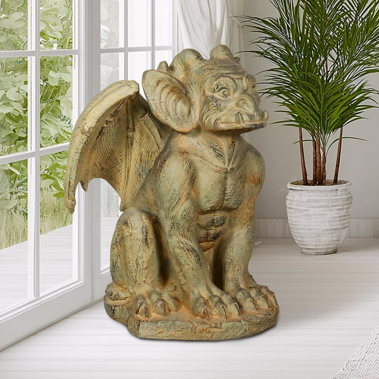 SKYFIRE Sitting Guardian Sculpture - 23.2" Large Silas The Sentry Gargoyle Gothic Statues, Concrete Indoor Outdoor Winged Gargoyle Halloween Figurines for Garden, Lawn, Backyard, Office, Home Decor
