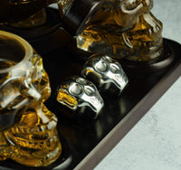 Skull Skeleton Wine & Whiskey Globe Decanter Set 850 mL With 4 Skull Head 3oz Skeletons Shot Glasses And Skull Chillers Wooden Base Decor Glass Goth Spooky Drinking Glassware The Wine Savant-4