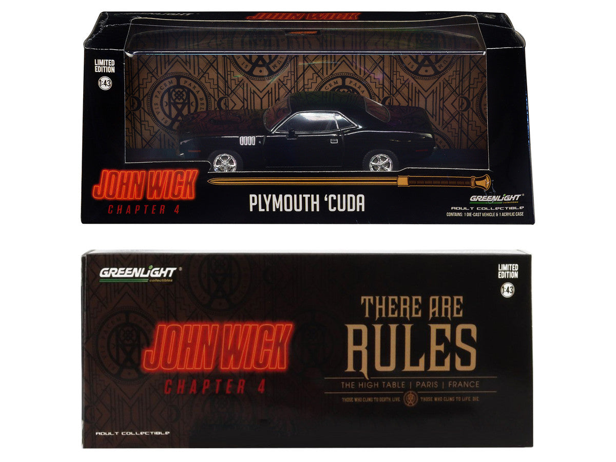 1971 Plymouth Barracuda Black "John Wick: Chapter 4" (2023) Movie "Hollywood" Series 1/43 Diecast Model Car by Greenlight-2