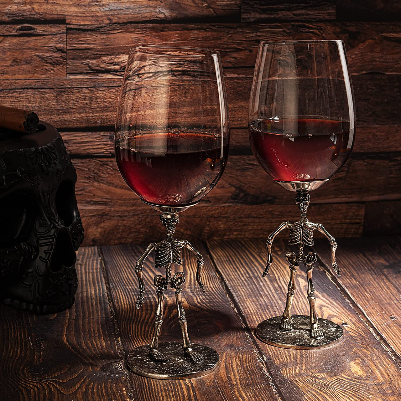 Stemmed Skeleton Wine Glass Set of 2 by The Wine Savant - 12oz Skeleton Glasses 10" H, Goth Gifts, Skeleton Gifts, Skeleton Decor, Spooky Wine Gift Set, Perfect for Halloween Themed Parties-2