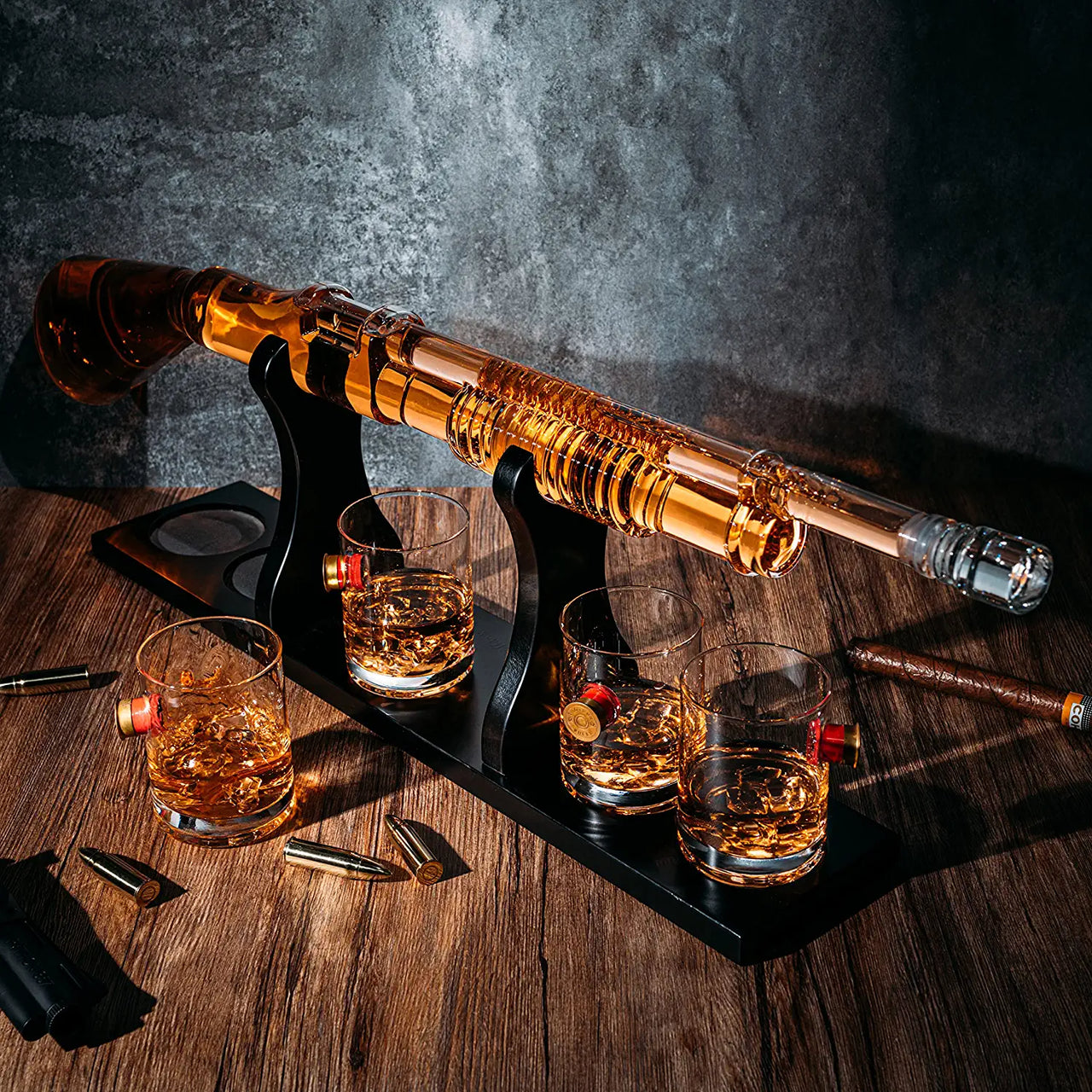 Shotgun Whiskey Decanter Set - Limited Edition - 800 ml & 4 12oz Bullet Glasses - Unique Gift - Drinking Party Accessory, Handmade Gun Liquor Decanter, Tik Tok Gun Decanter Gifts for Dad-3