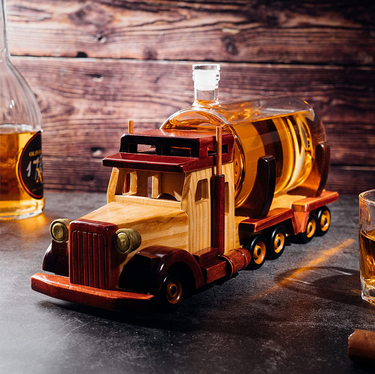 Truck Wine & Whiskey Decanter for Wine Bourbon Scotch or Whiskey Fathers Trucker Gift 1000ml 18"L by The Wine Savant - Trucker Gifts, Truck Driver Gifts, Truck Figurine for Home Bar-1