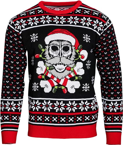Skull Santa Claus Bones Lights and Snowflakes Sweater