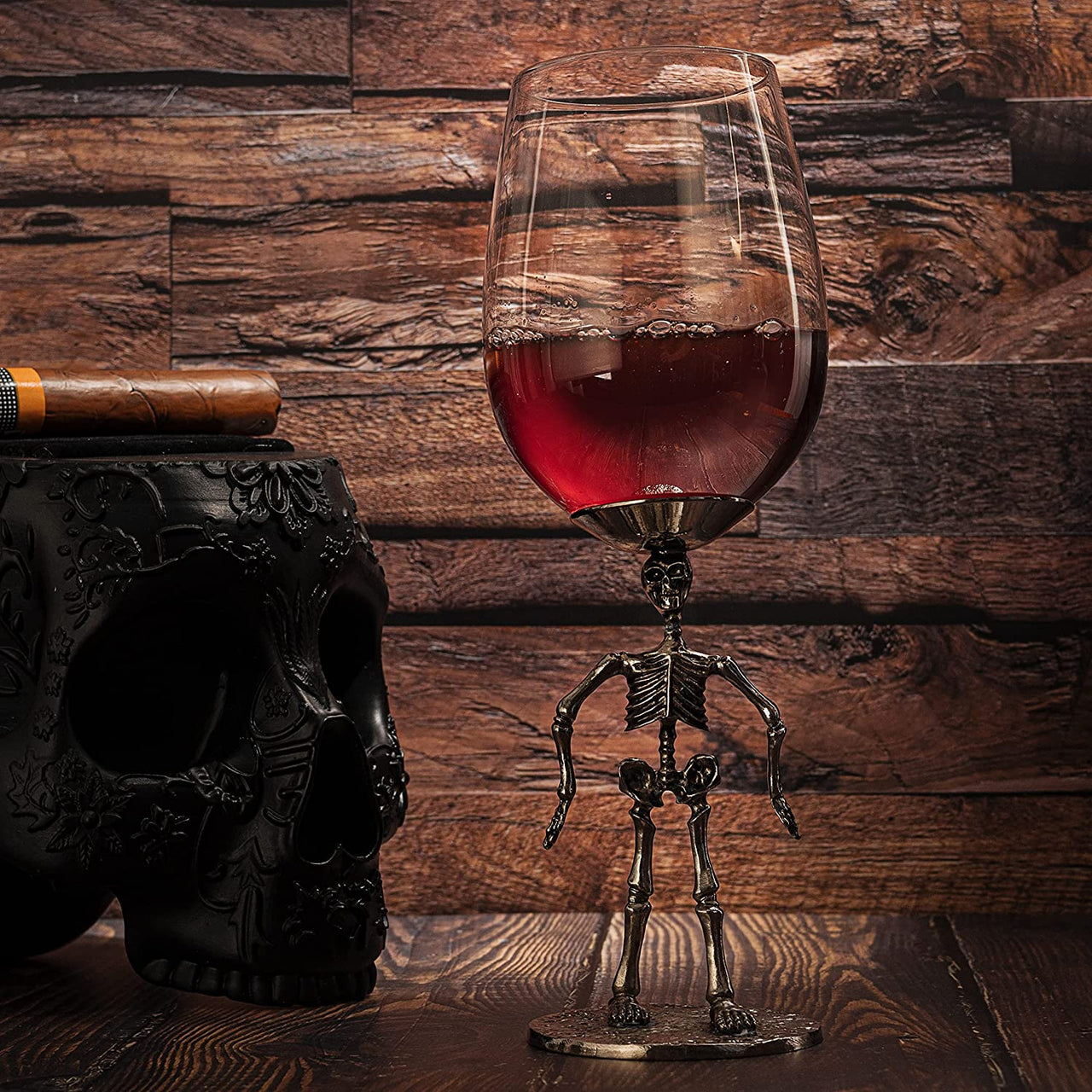 Stemmed Skeleton Wine Glass Set of 2 by The Wine Savant - 12oz Skeleton Glasses 10" H, Goth Gifts, Skeleton Gifts, Skeleton Decor, Spooky Wine Gift Set, Perfect for Halloween Themed Parties-3