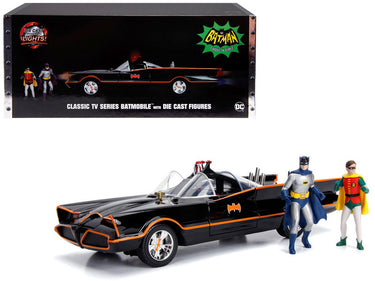Classic TV Series Batmobile with Working Lights, and Diecast Batman and Robin Figures