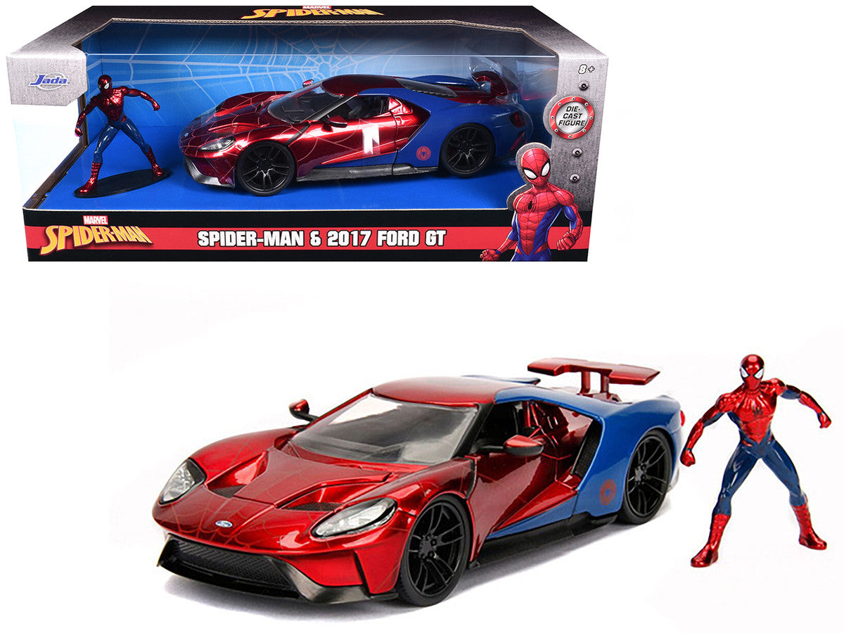 2017 Ford GT with Spider Man Diecast Figurine "Marvel" Series 1/24 Diecast Model Car by Jada-2