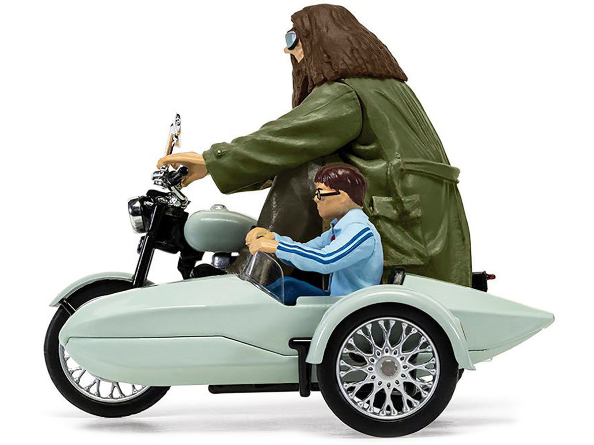 Motorcycle and Sidecar Light Green with Harry and Hagrid Figures "Harry Potter and the Deathly Hallows Part 1" (2010) Movie Diecast Motorcycle Model by Corgi-1