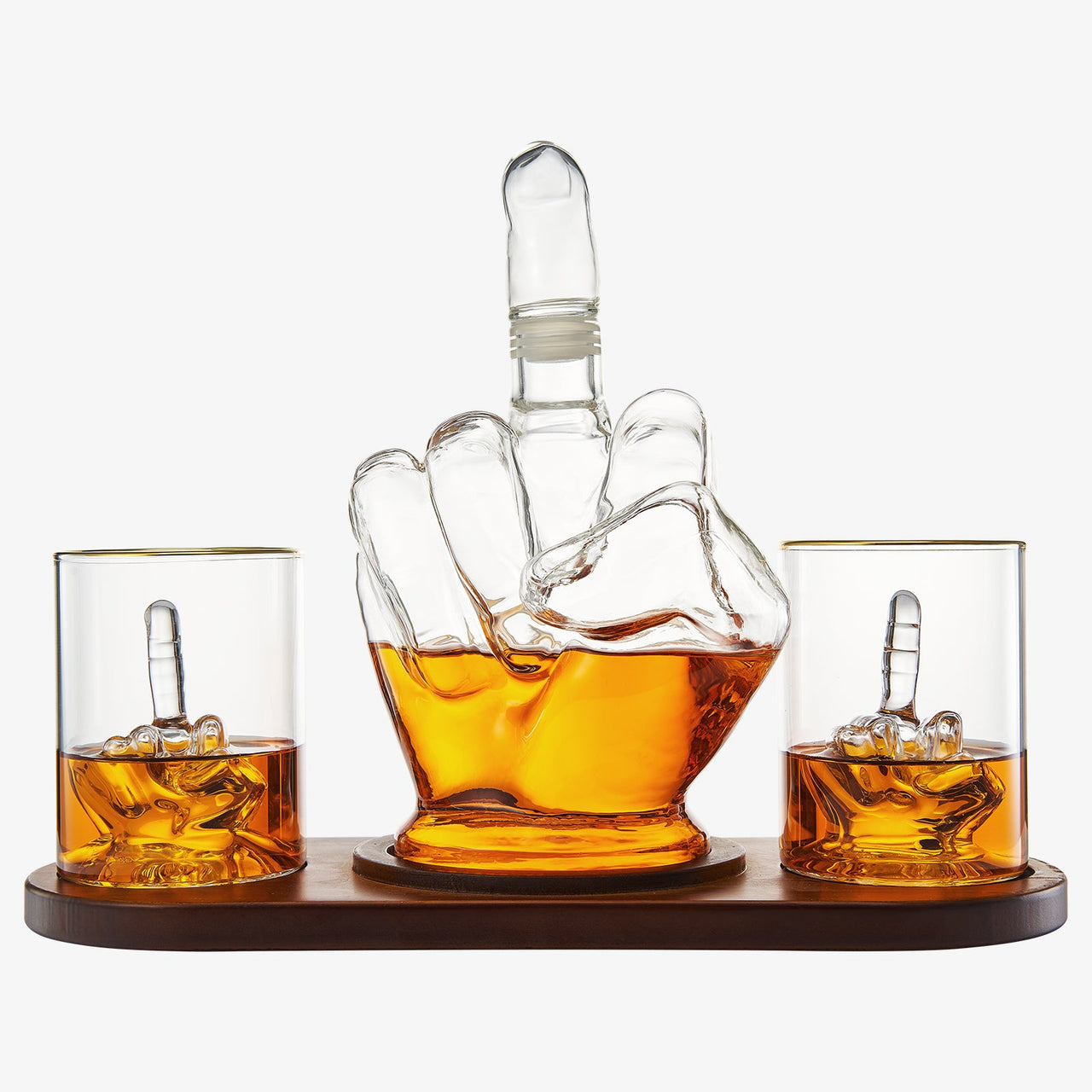 The Wine Savant Middle Finger Decanter Novelty Whiskey & Wine Decanter Set, Mahogany Wood, Funny Gift for that Someone You Love! Middle Finger Gift For Adults, Flip Off Gift, Funny Gifts, Gag Gift-0