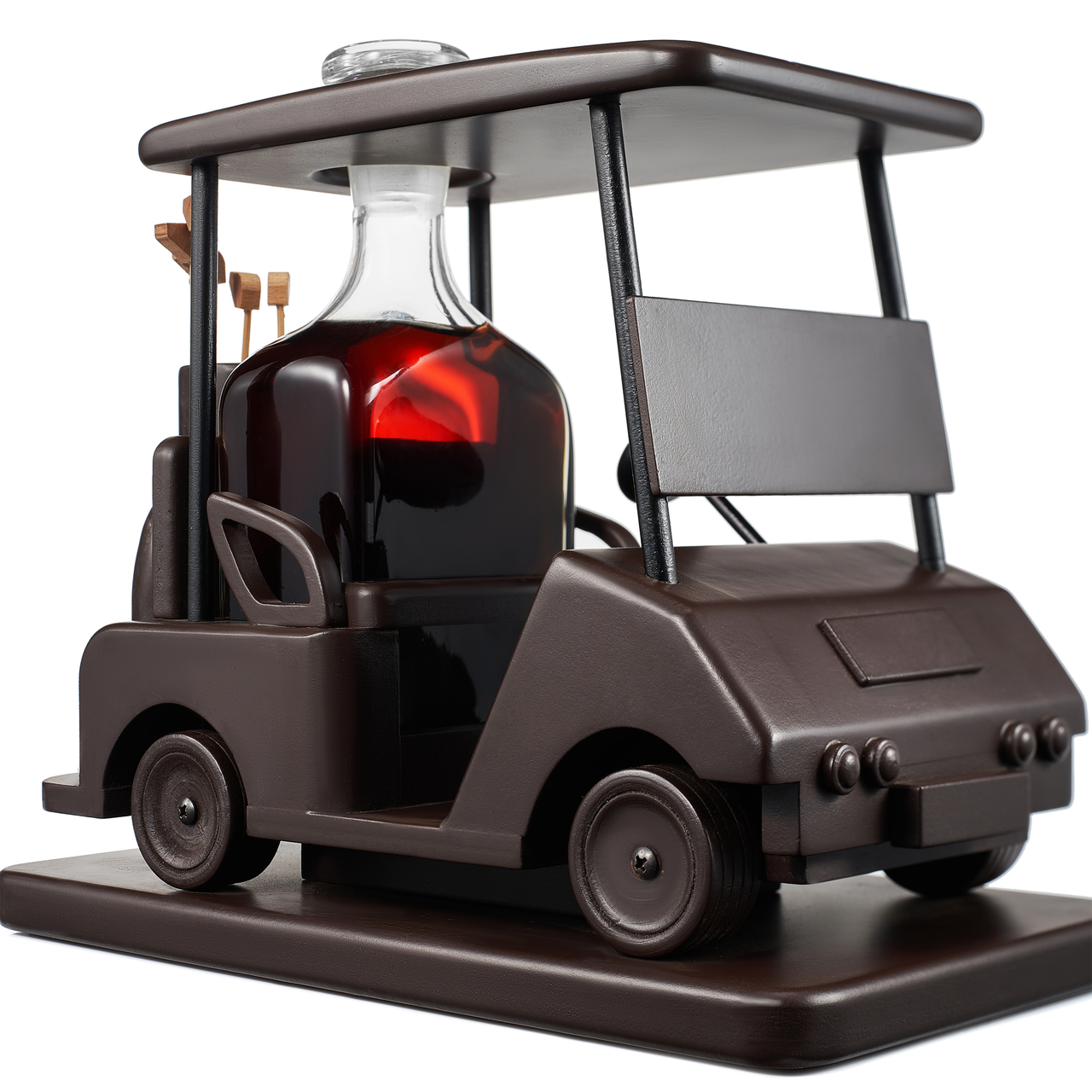 Golf Decanter Whiskey Decanter - The Wine Savant - Brown Mahogany Wood Golf Gifts for Both Men & Women, Golf Accessories, Golfer Gifts, Based on A Replica Golf Cart (600ml Decanter)-1